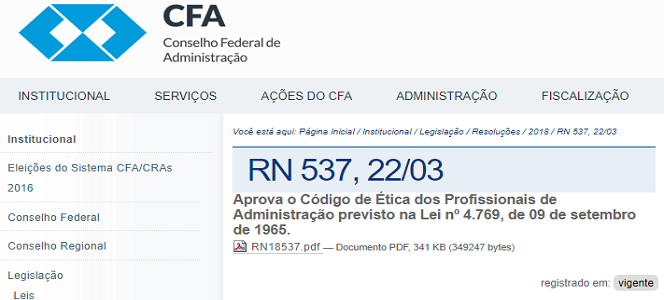CFA aprova novo Código de Ética dos Profissionais de Administração
